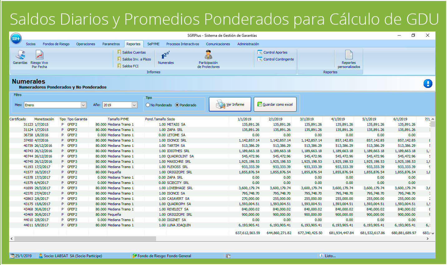Saldos Diarios y Promedios Ponderados para Cálculo de GDU